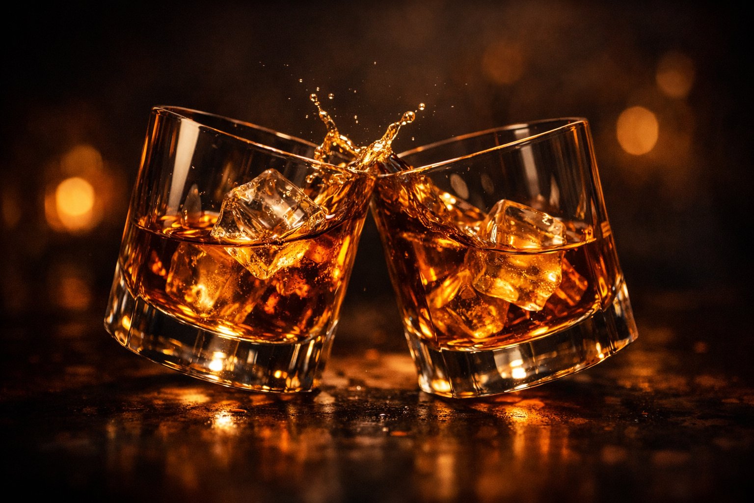 Two whiskey glasses clinking